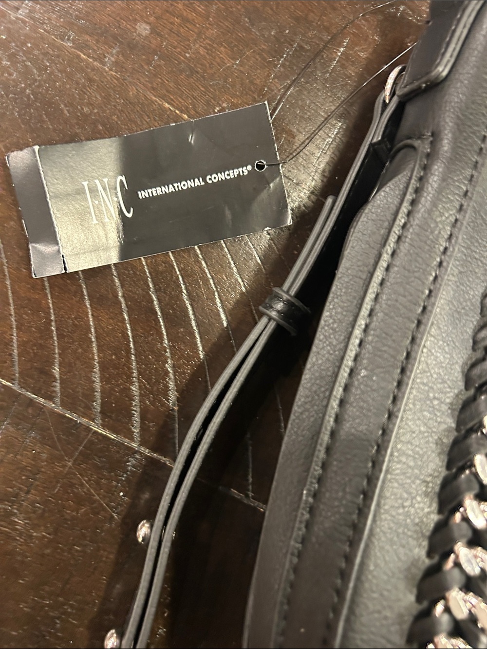 INC International Concepts Black Quilted Shoulder Bag with Silver Chain Trim image 7